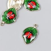 Декор для творчества металл, эмаль «Божья коровка на листе» 1,5х2,3 см   9604959