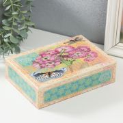 Шкатулка дерево «Гардения, бабочка и стрекоза» 19х13х5 см