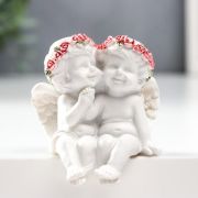 Сувенир полистоун «Белоснежные ангелочки в розовых венках, милуются» 6х5,5х4 см   6257103