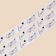 Лента атласная, подарочная упаковка, Love, белая, 2 см