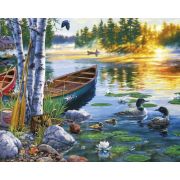 Алмазная мозаика 40x50 «Утки возле лодки на воде»