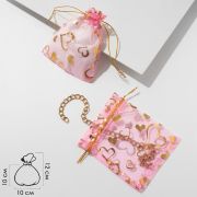 Мешочек подарочный «Сердечки», 10×12, цвет розовый с золотом