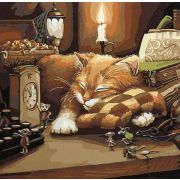 Картина по номерам «Шкодные мишки возле спящего кота» 40x50 см