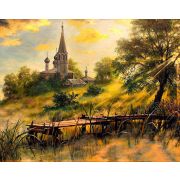 Картина по номерам «Солнечный день на причале с видом на церквушку» 40x50 см