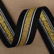 Тесьма трикотажная лампас 25 мм, цвет чёрный, золотой