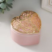 Шкатулка керамика, металл «Сердце с листьями» розовая 9х8,5х7,2 см