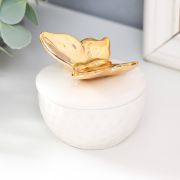 Шкатулка керамика «Золотая бабочка» белая 6,5х6,5х6 см
